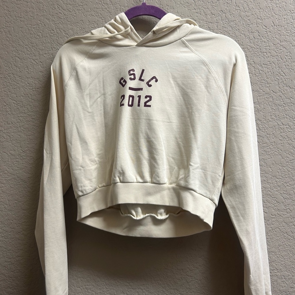 Gymshark Cream Cropped Hoodie with Maroon GSLC 2012 Print